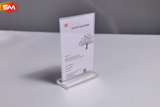 Custom A4 A5 A6 Jelas Horizontal Bentuk T Acrylic Sign Holder Display Stand Desk Label