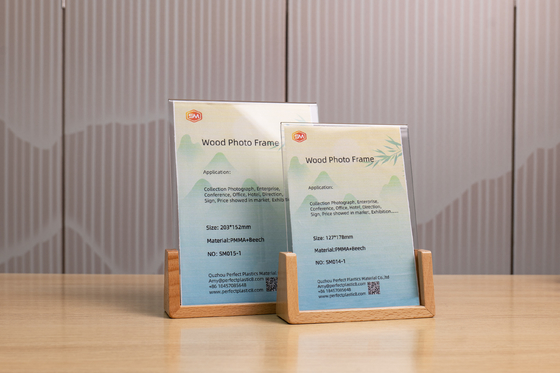 DIY Transparent Table Standing U Shape Acrylic Photo Frame Dengan Dasar Kayu Walnut Beech
