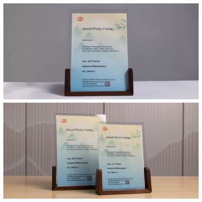 Walnut Acrylic Photo Frame U Shape Solid Beech dengan Logo Khusus