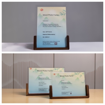 4x6 Frame Foto Akrilik Sisi Ganda dengan Dasar Kayu Brown untuk Pernikahan