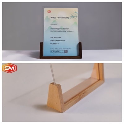 A4 Clear Desktop Clear Acrylic Photo Frame dengan dasar kayu