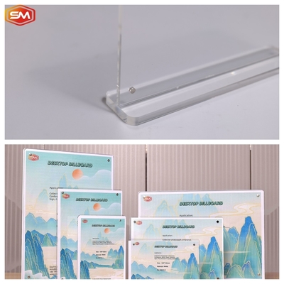 A6 Jelas Frame Foto Sisi Ganda Meja Bentuk T Magnetic Acrylic Sign Holder