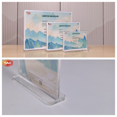 Magnetik 10x20cm T Bentuk Acrylic Sign Holder di Meja Paper Display Rack